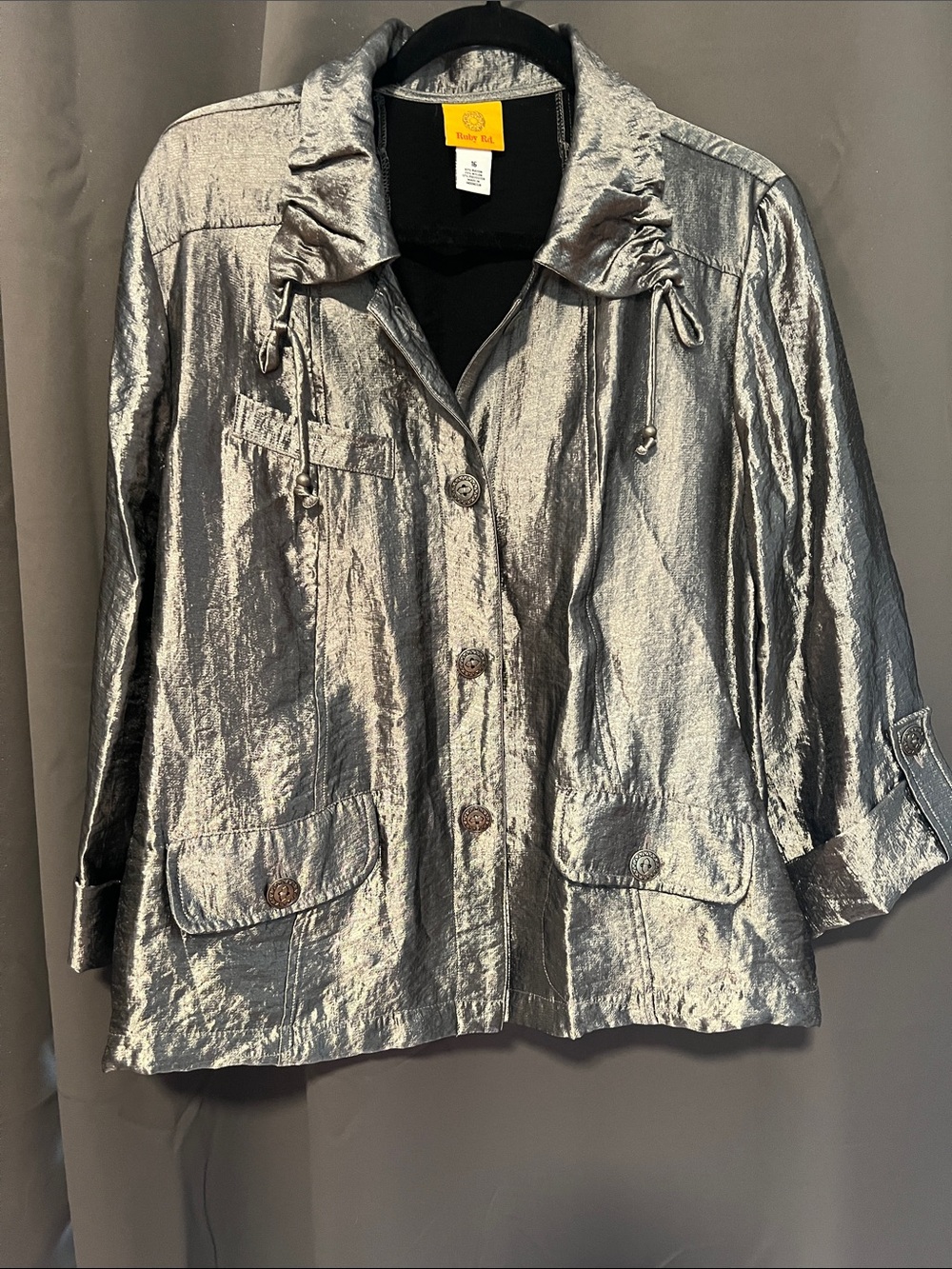 Ruby Rd. Metallic Silver Drawstring Utility Jacket - Picture 1 of 7